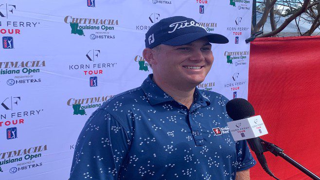 Korn Ferry Tour player Braden Thornberry talks to the media on Wednesday during the Chitimacha Louisiana Open presented by MISTRAS press conference.. -- Photo by Raymond Partsch III